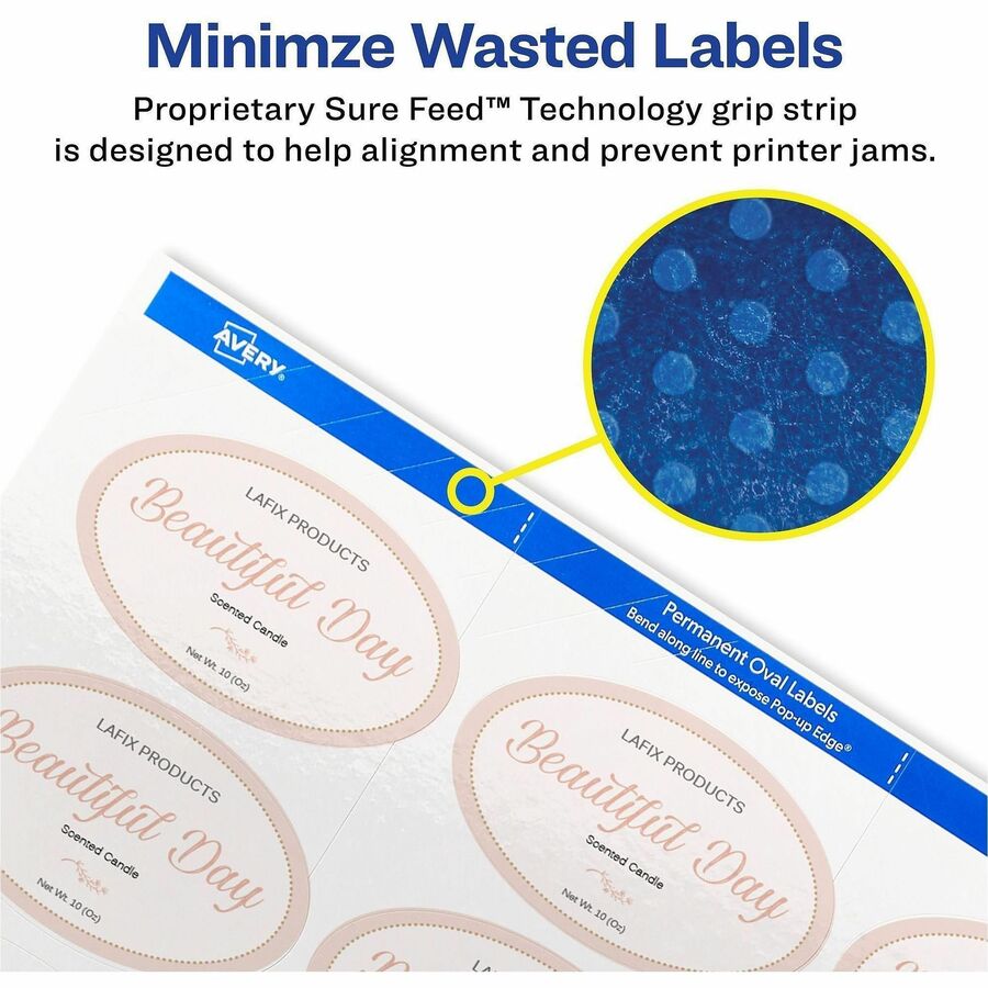 Avery® Oval Labels, 2" x 3-1/3" , Glossy White, 80ct (22820) - x 2" Width x 3 19/64" Length - Permanent Adhesive - Oval 