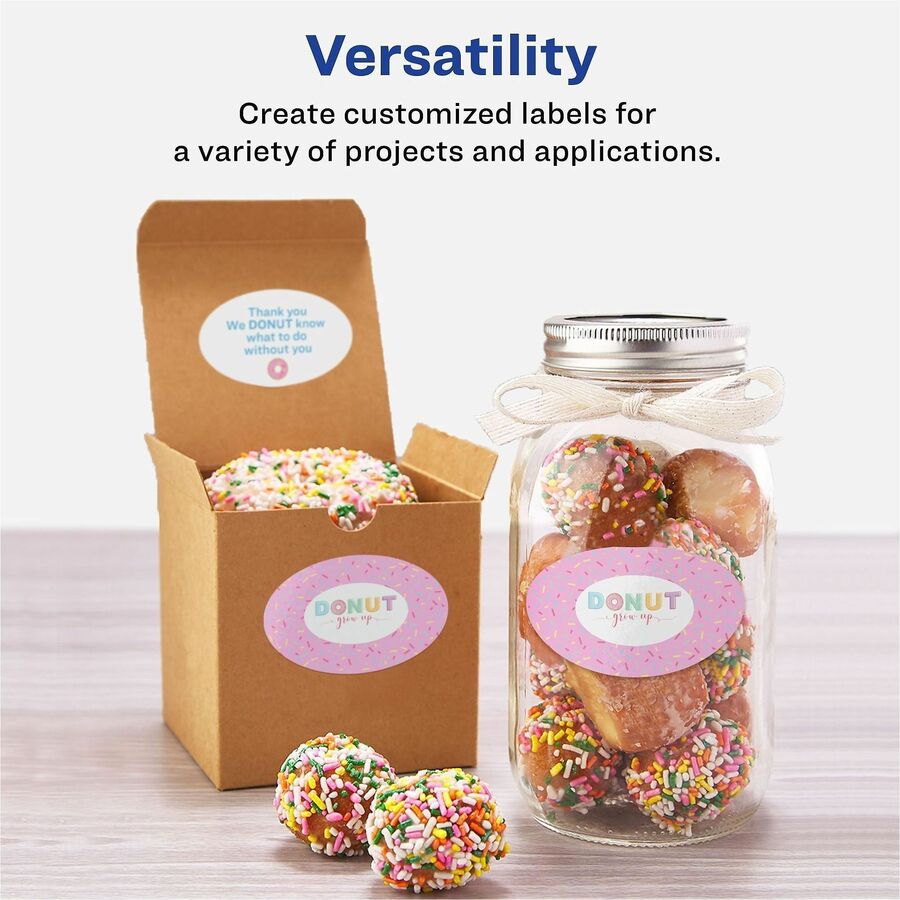 Avery® Oval Labels, 2" x 3-1/3" , Glossy White, 80ct (22820) - x 2" Width x 3 19/64" Length - Permanent Adhesive - Oval 