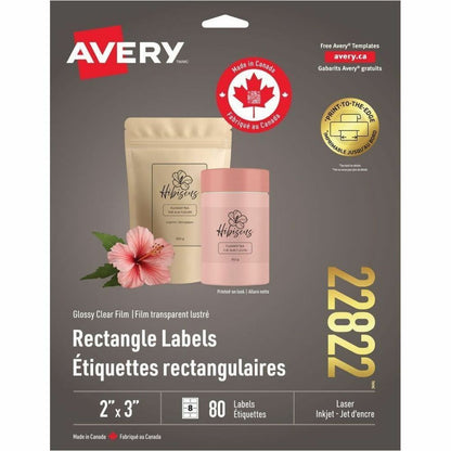 Avery Glossy Clear Rectangle Labels - - HeightPermanent Adhesive - Rectangle - Laser, Inkjet - Glossy Clear, Transparent
