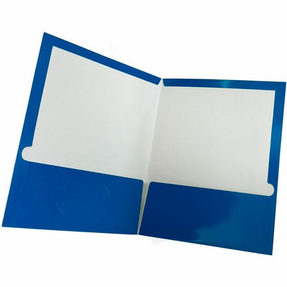 Business Source Letter Pocket Folder - 8 1/2" x 11" - 100 Sheets Capacity - 2 Internal Pocket - Blue - Laminated, Durabl