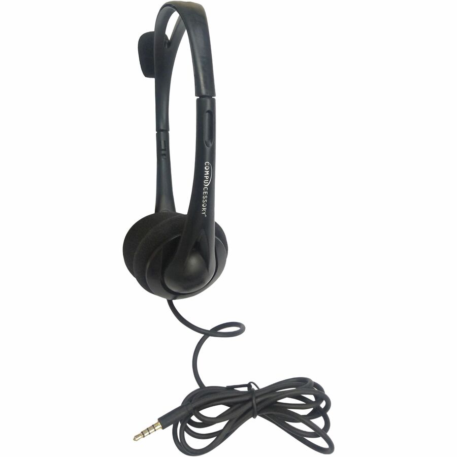 Compucessory Lightweight Stereo Headphones with Mic - Stereo - Mini-phone (3.5mm) - Wired - 32 Ohm - 20 Hz to 20 kHz - O
