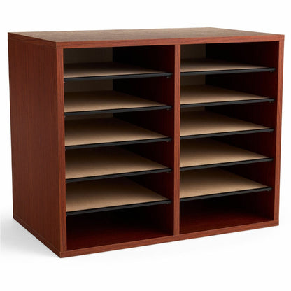 Safco Adjustable 12-Slot Wood Literature Organizer - 12 Compartment(s) - Desktop - Adjustable - Laminate - Cherry - Hard
