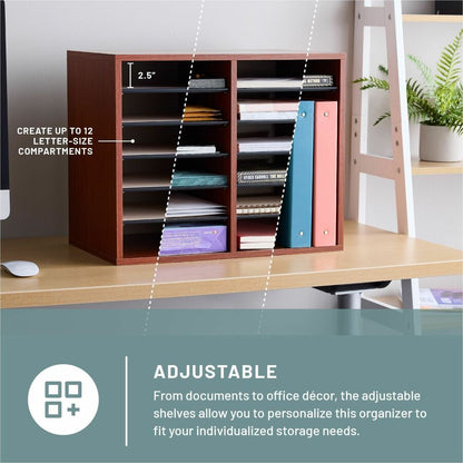 Safco Adjustable 12-Slot Wood Literature Organizer - 12 Compartment(s) - Desktop - Adjustable - Laminate - Cherry - Hard