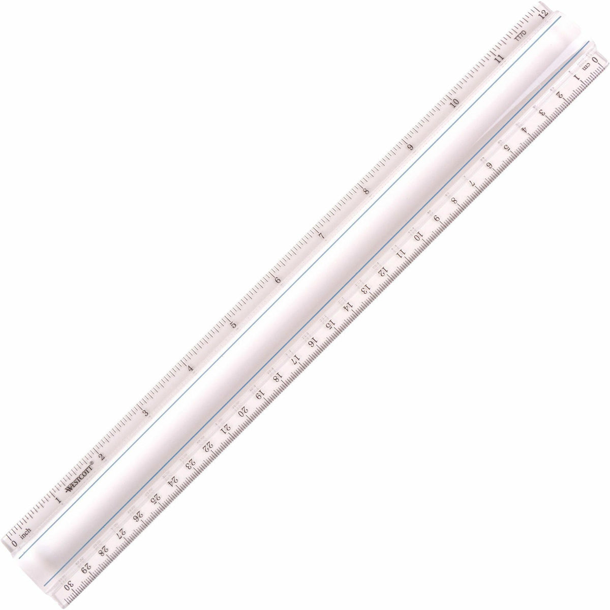 Westcott 12" Clear Magnifying Data Processing Ruler - 12" Length - 1/16 Graduations - Imperial, Metric Measuring System 