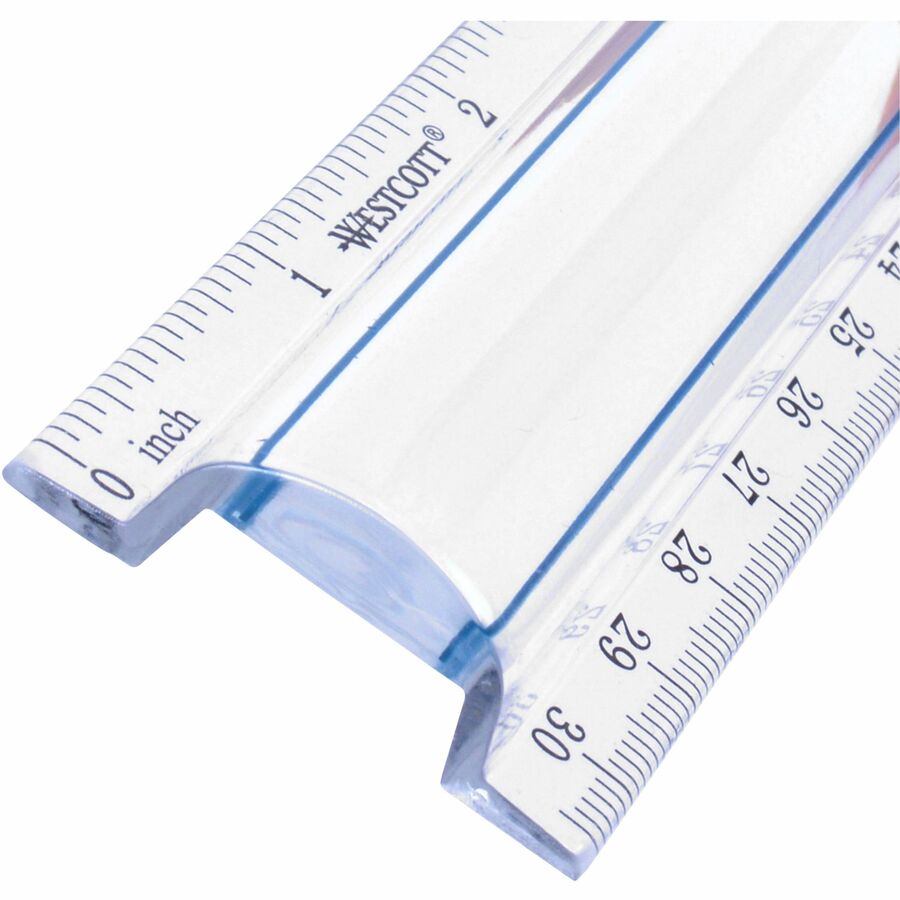 Westcott 12" Clear Magnifying Data Processing Ruler - 12" Length - 1/16 Graduations - Imperial, Metric Measuring System 