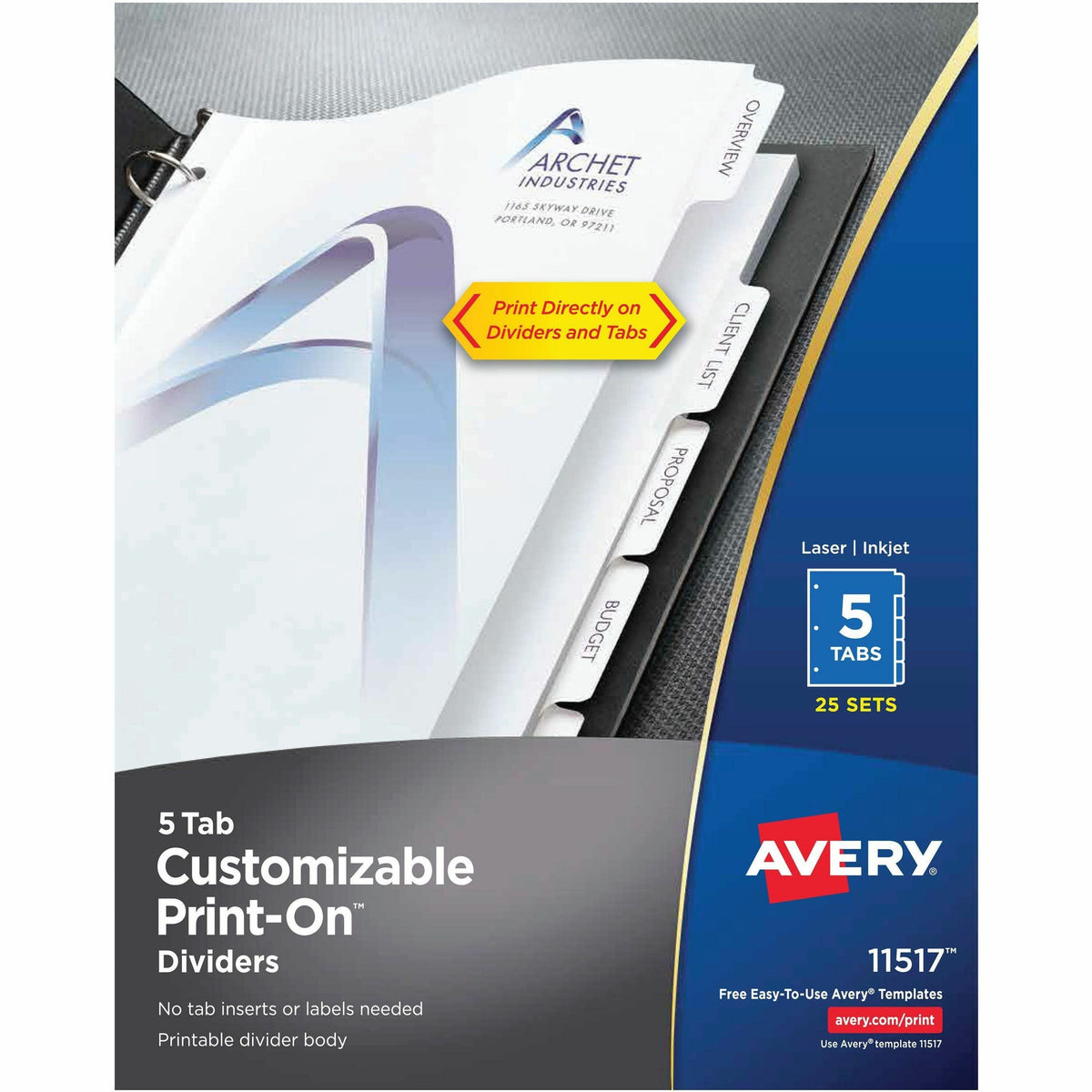 Avery® Customizable Print-On Dividers - 125 x Divider(s) - Print-on Tab(s) - 5 - 5 Tab(s)/Set - 8.5" Divider Width x 11"