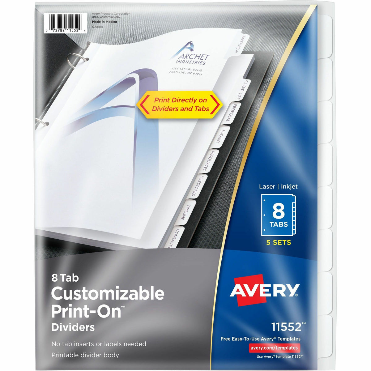 Avery® Customizable Print-On Dividers - 40 x Divider(s) - Print-on Tab(s) - 8 - 8 Tab(s)/Set - 8.5" Divider Width x 11" 