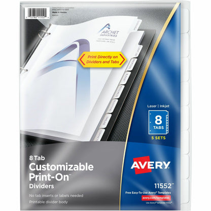 Avery® Customizable Print-On Dividers - 40 x Divider(s) - Print-on Tab(s) - 8 - 8 Tab(s)/Set - 8.5" Divider Width x 11" 
