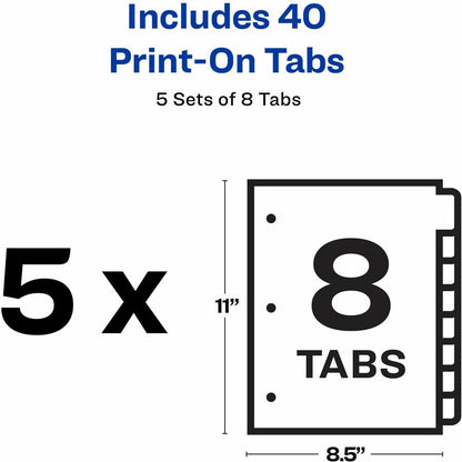 Avery® Customizable Print-On Dividers - 40 x Divider(s) - Print-on Tab(s) - 8 - 8 Tab(s)/Set - 8.5" Divider Width x 11" 