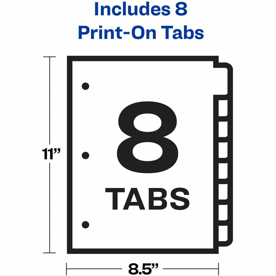 Avery® Customizable Print-On(TM) Dividers, 8-Tab Set (11528) - 8 x Divider(s) - Print-on Tab(s) - 8 - 8 Tab(s)/Set - 1 S