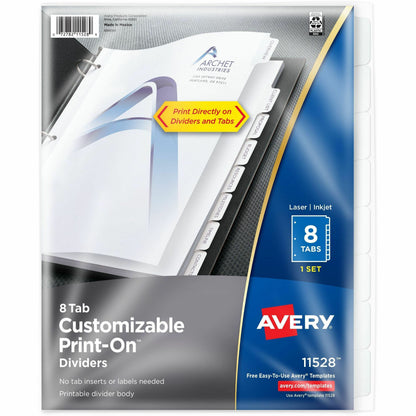 Avery® Customizable Print-On(TM) Dividers, 8-Tab Set (11528) - 8 x Divider(s) - Print-on Tab(s) - 8 - 8 Tab(s)/Set - 1 S