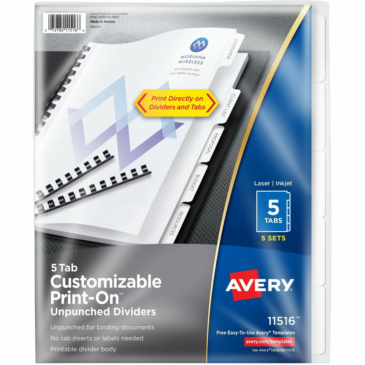 Avery® Unpunched Print-On Dividers - 25 x Divider(s) - Print-on Tab(s) - 5 - 5 Tab(s)/Set - 8.5" Divider Width x 11" Div