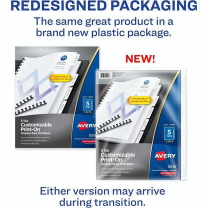 Avery® Unpunched Print-On Dividers - 25 x Divider(s) - Print-on Tab(s) - 5 - 5 Tab(s)/Set - 8.5" Divider Width x 11" Div