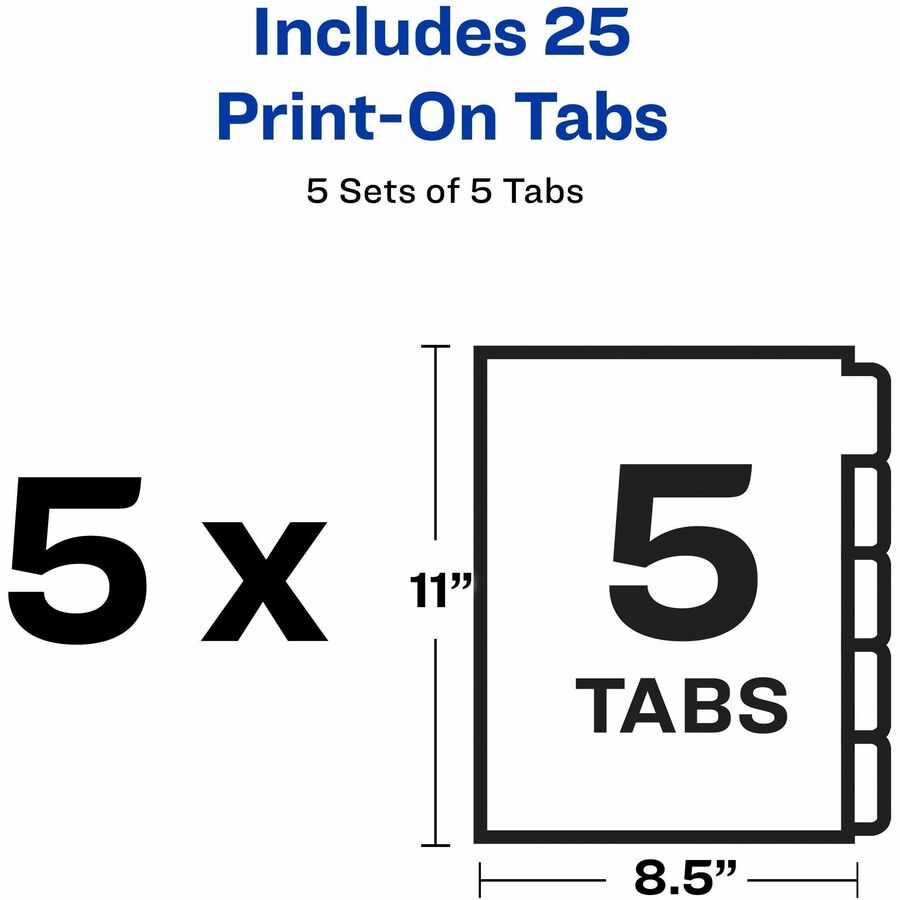 Avery® Unpunched Print-On Dividers - 25 x Divider(s) - Print-on Tab(s) - 5 - 5 Tab(s)/Set - 8.5" Divider Width x 11" Div