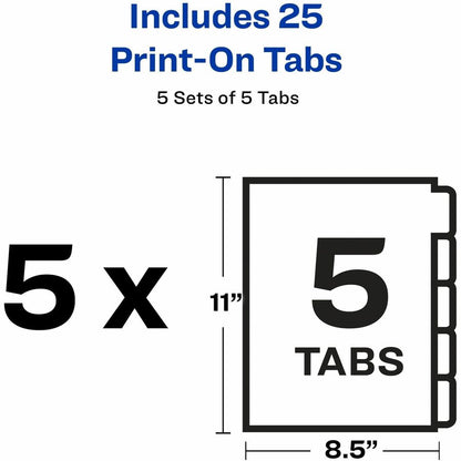 Avery® Unpunched Print-On Dividers - 25 x Divider(s) - Print-on Tab(s) - 5 - 5 Tab(s)/Set - 8.5" Divider Width x 11" Div