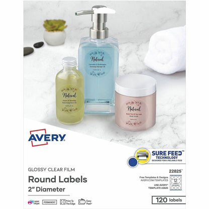 Avery® Printable Round Labels, 2" , Glossy Clear, 120 Labels (22825) - Waterproof - x 2" Diameter - Full Sheet - Permane