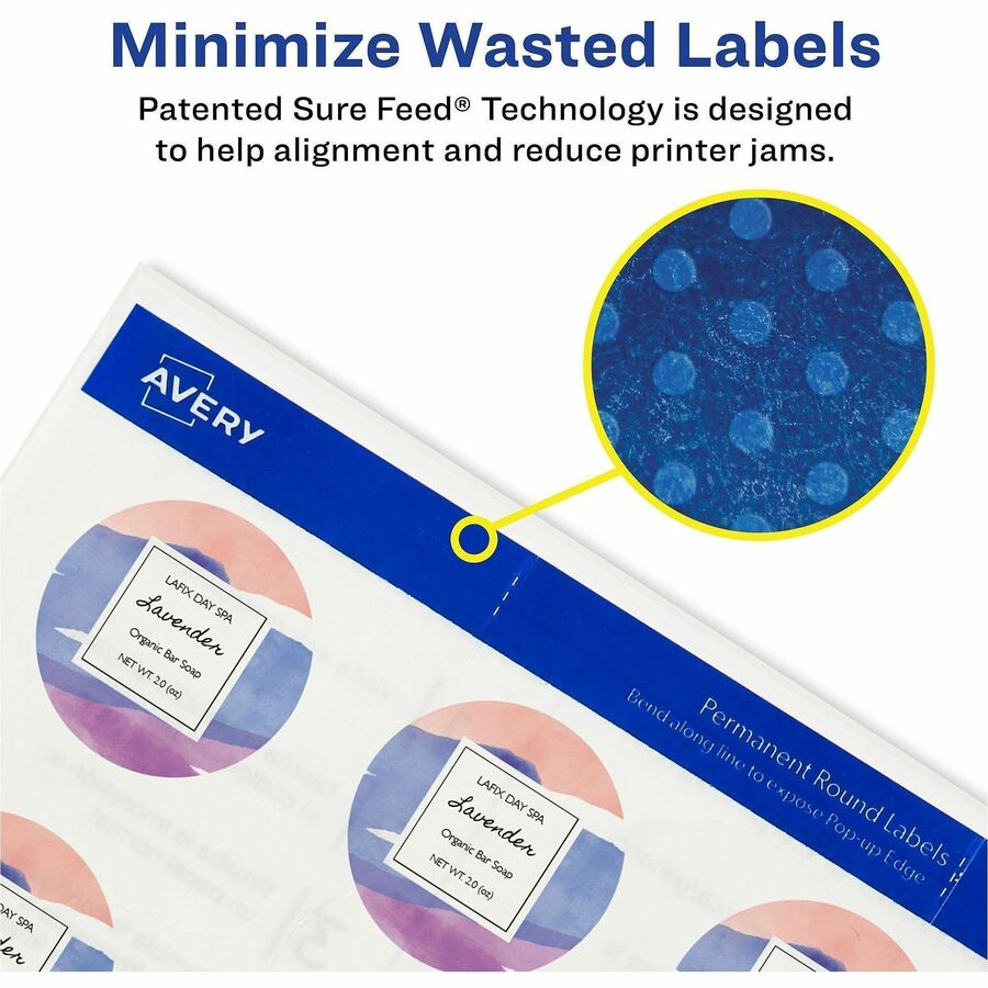 Avery® Printable Round Labels, 2" , Glossy Clear, 120 Labels (22825) - Waterproof - x 2" Diameter - Full Sheet - Permane