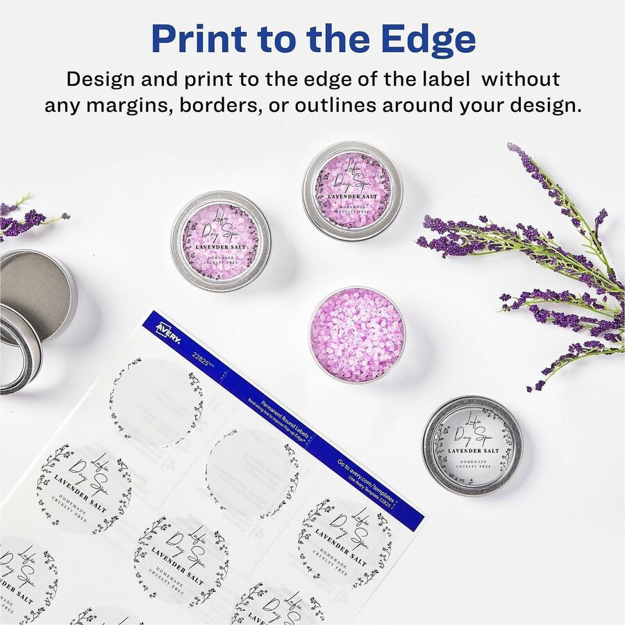 Avery® Printable Round Labels, 2" , Glossy Clear, 120 Labels (22825) - Waterproof - x 2" Diameter - Full Sheet - Permane