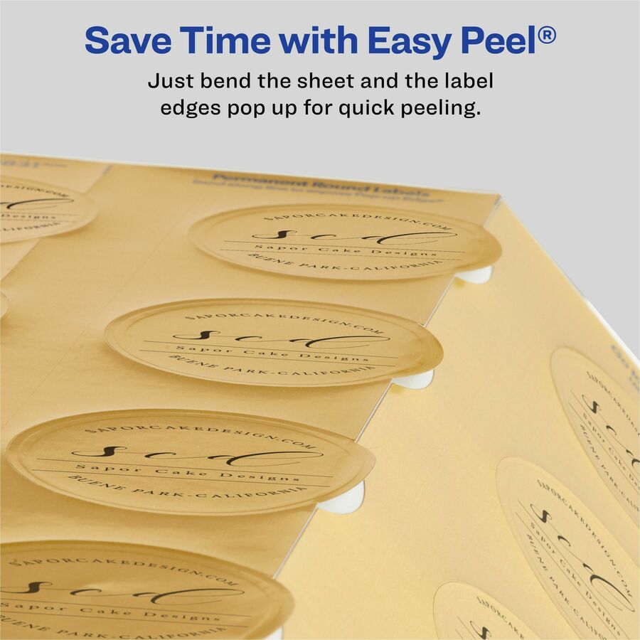 Avery® Promotional Label - x 2" Diameter - Permanent Adhesive - Round - Inkjet - Matte Gold - Matte - Paper - 12 / Sheet