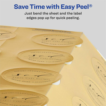 Avery® Promotional Label - x 2" Diameter - Permanent Adhesive - Round - Inkjet - Matte Gold - Matte - Paper - 12 / Sheet