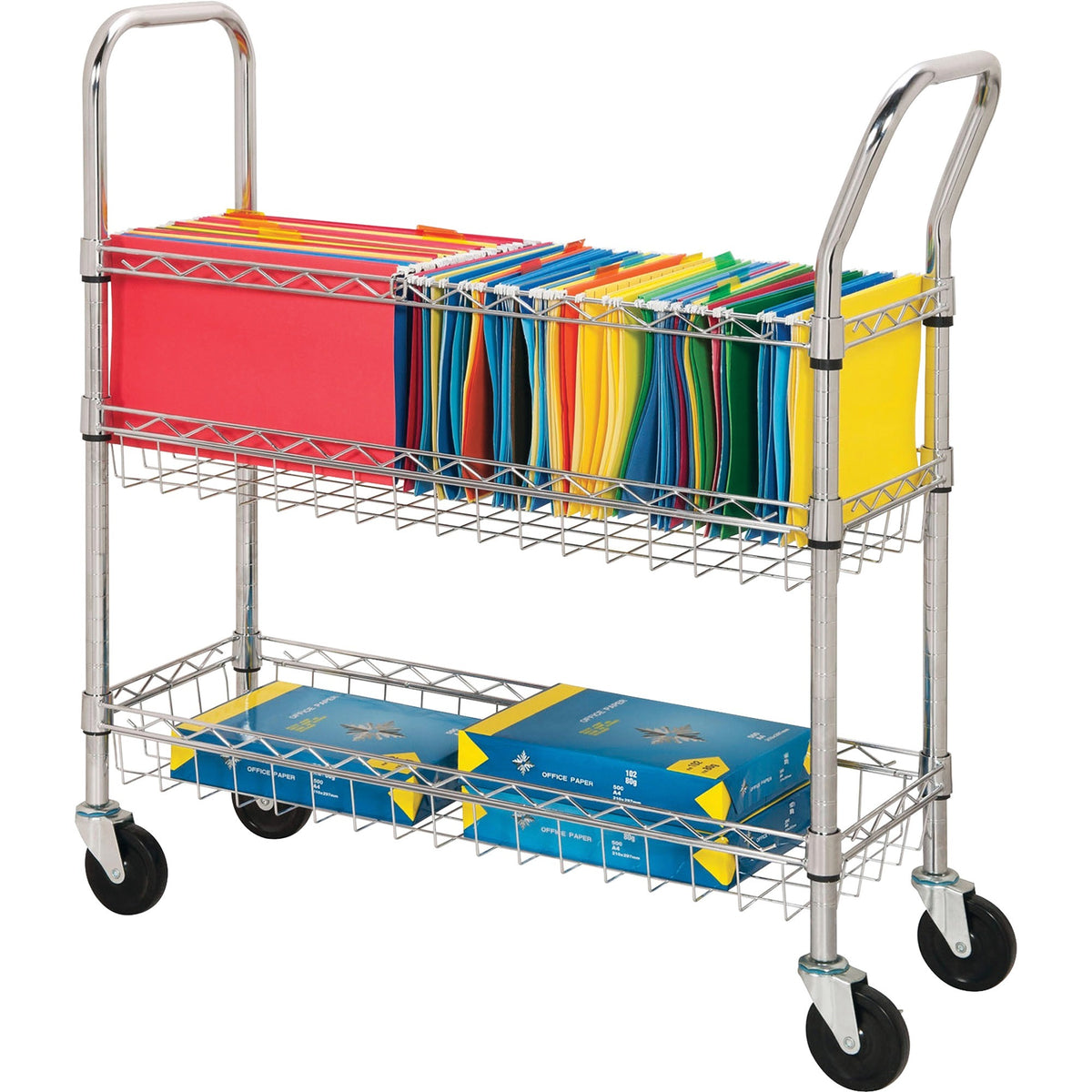 Lorell Mobile Wire Mail Cart - 99.21 lb Load Capacity - 4 Casters - 4" Caster Size - Steel - 34.25" Width x 12.50" Depth