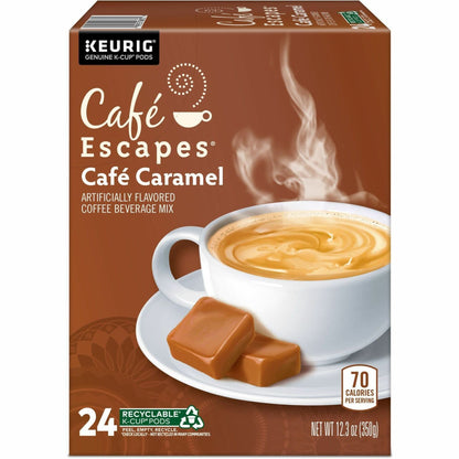 Café Escapes® K-Cup Cafe Caramel Coffee - Compatible with Keurig Brewer - Light - K-Cup - Cafe Caramel - 24 / Box