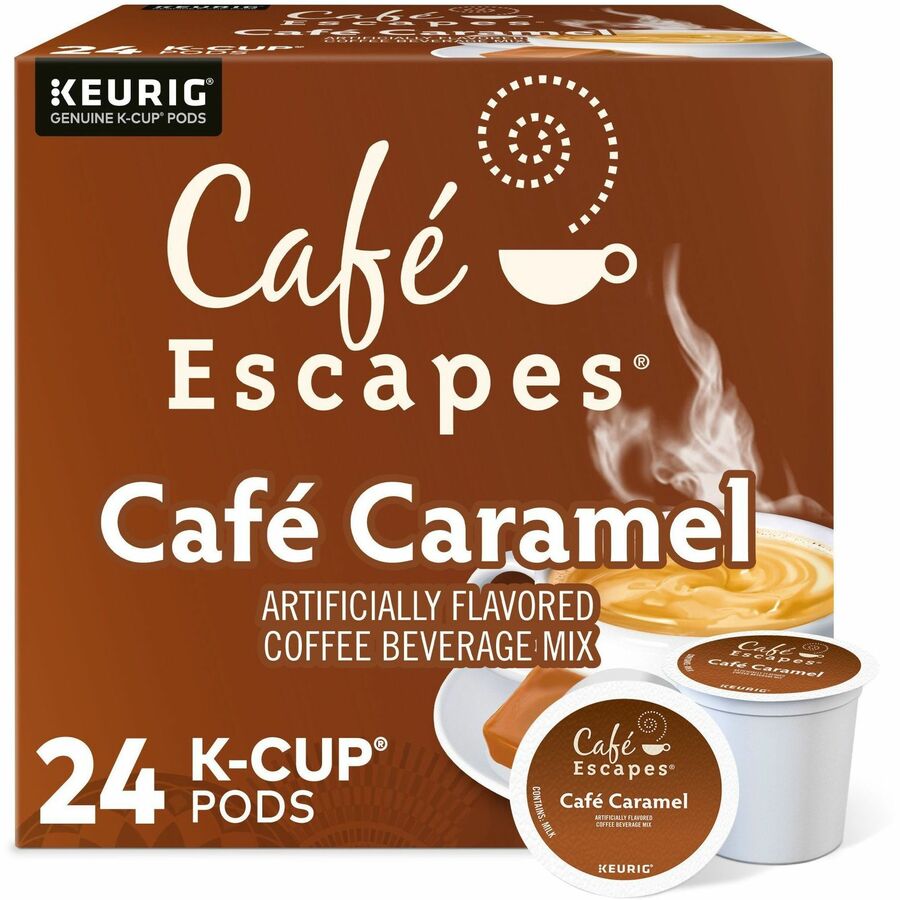Café Escapes® K-Cup Cafe Caramel Coffee - Compatible with Keurig Brewer - Light - K-Cup - Cafe Caramel - 24 / Box