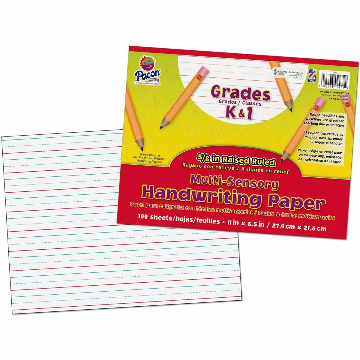 Pacon Grades K - 1 Multi - sensory Handwriting Tablet - Letter - 100 Sheets - Wide Ruled Front Ruling - 0.63" Ruled - Ru