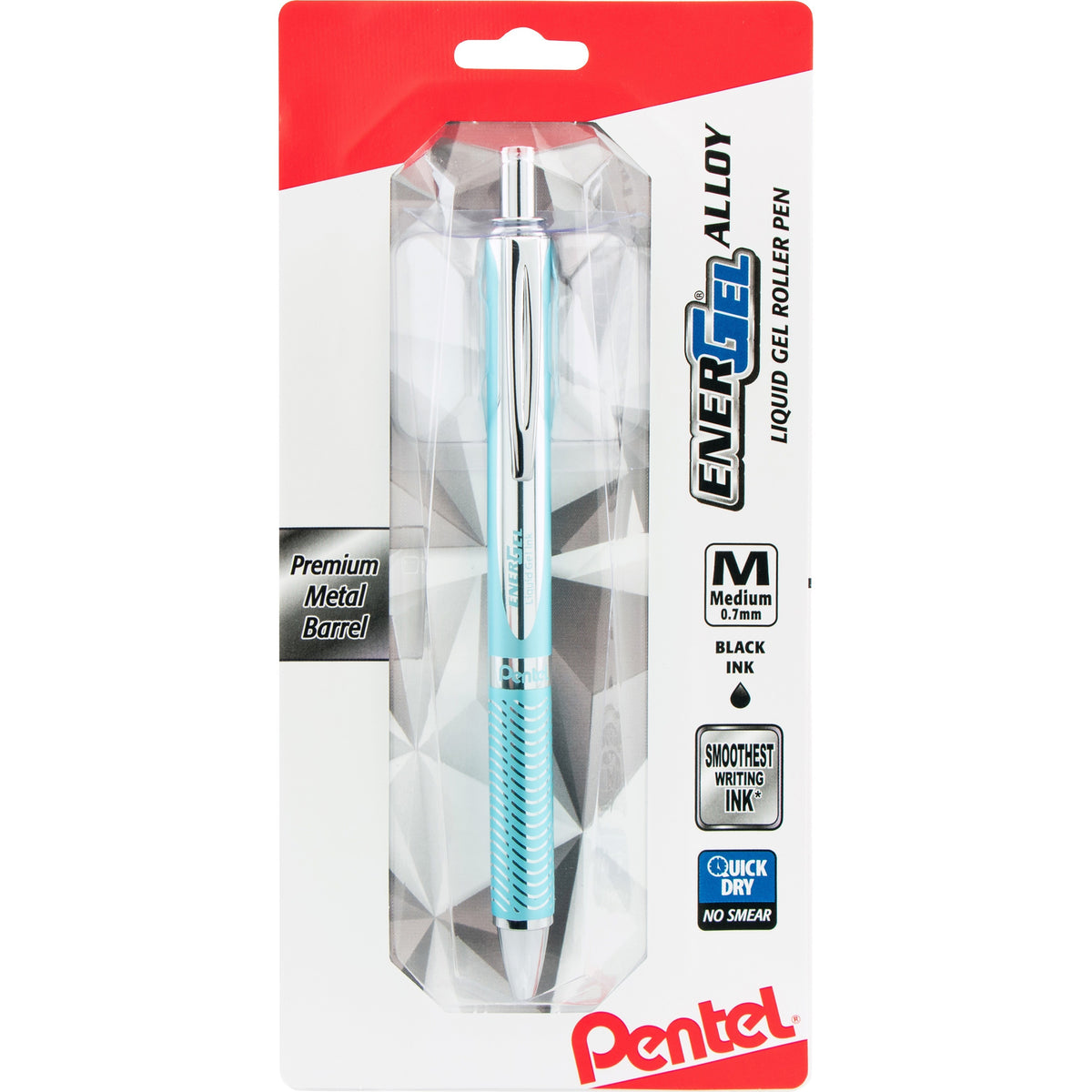 Pentel EnerGel Alloy Gel Pen - 0.7 mm Medium Pen Point - Refillable - Retractable - Black Ink - Gel-based - Aluminum All