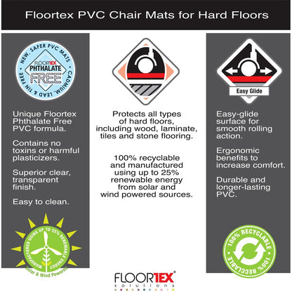 Floortex Phthalate-Free Vinyl Rectangular Chair Mat for Hard Floor - 45" x 53" - Hard Floor, Home, Office, Chair