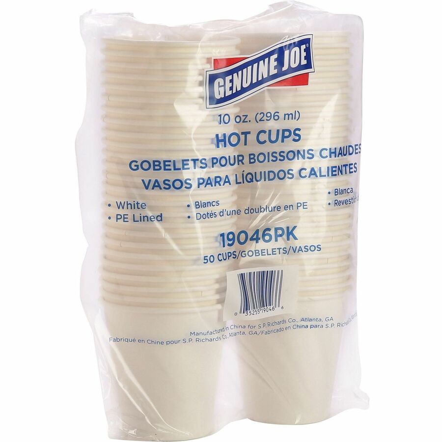Genuine Joe 10 oz Disposable Hot Cups - 10 fl oz - White - Polyethylene - Beverage, Hot Drink - 50 / Pack