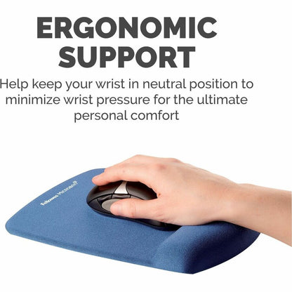 Fellowes PlushTouch Microban Mouse Pad Wrist Rest - 1" Height x 7.25" Width x 9.38" Depth - Blue - Polyurethane - 1 Each