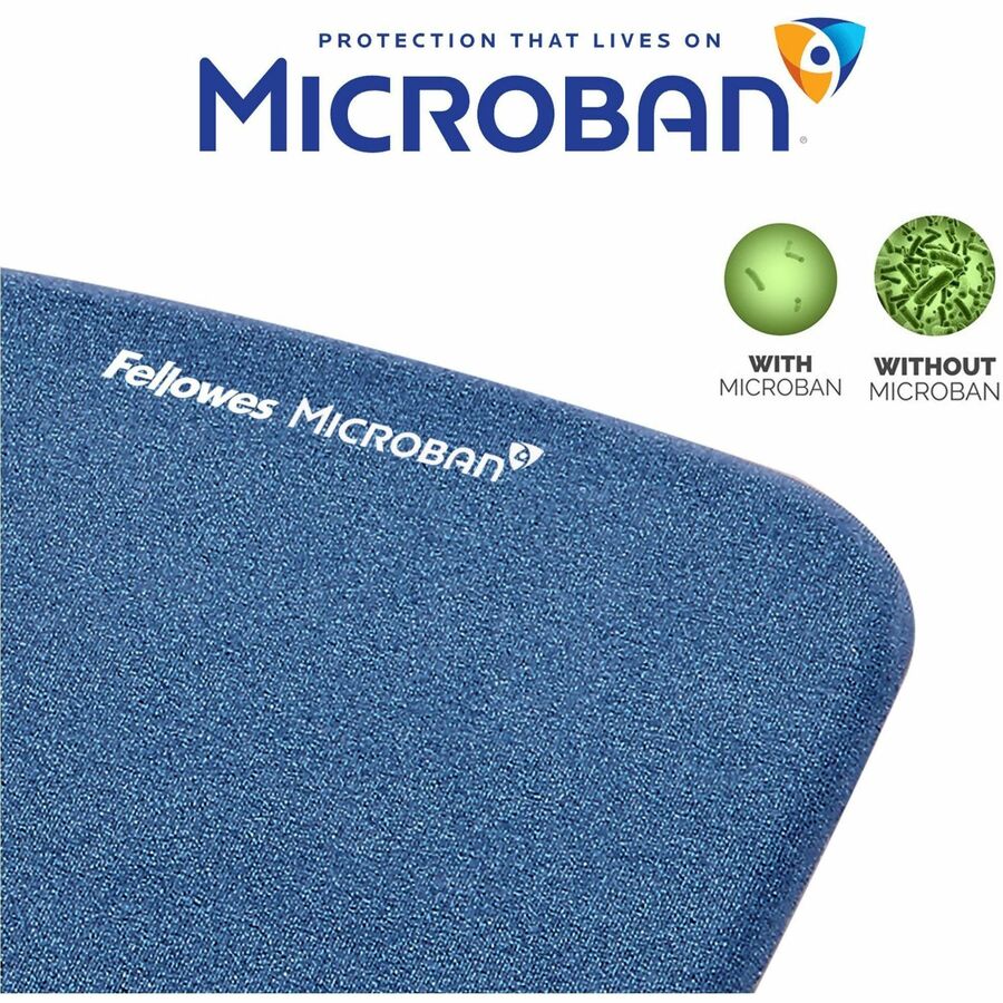 Fellowes PlushTouch Microban Mouse Pad Wrist Rest - 1" Height x 7.25" Width x 9.38" Depth - Blue - Polyurethane - 1 Each