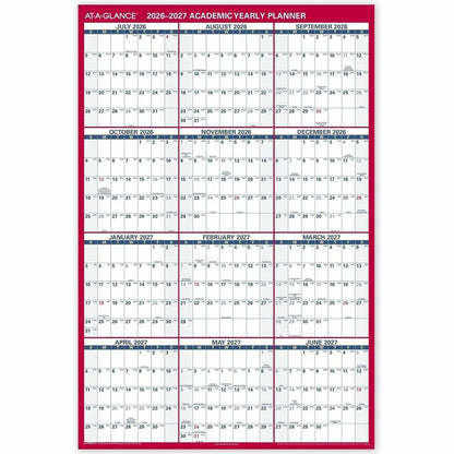 At-A-Glance Erasable Two-sided Wall Calendar - Julian Dates - Yearly - July 2026 to June 2027 - 48" x 32" Sheet Size - 1