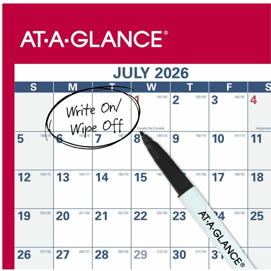 At-A-Glance Erasable Two-sided Wall Calendar - Julian Dates - Yearly - July 2026 to June 2027 - 48" x 32" Sheet Size - 1