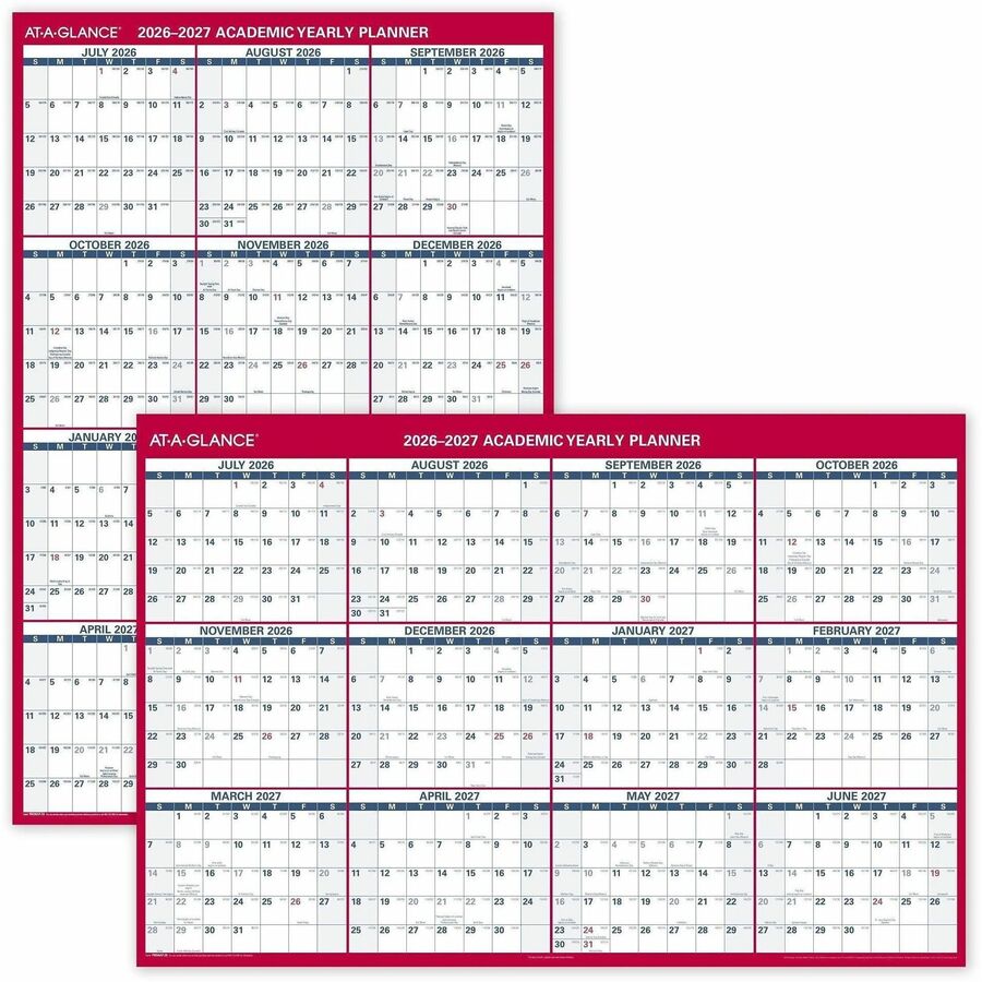 At-A-Glance Erasable Two-sided Wall Calendar - Julian Dates - Yearly - July 2026 to June 2027 - 48" x 32" Sheet Size - 1