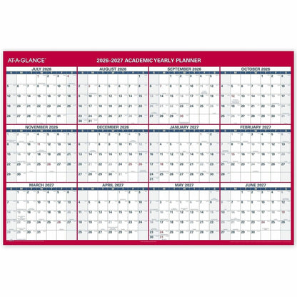At-A-Glance Erasable Two-sided Wall Calendar - Julian Dates - Yearly - July 2026 to June 2027 - 48" x 32" Sheet Size - 1