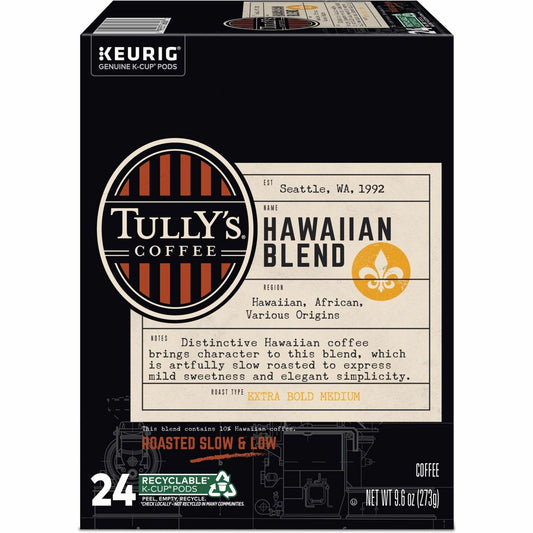 Tully's K-Cup Hawaiian Blend Coffee - Compatible with Keurig Brewer - Regular - Extra Bold Medium - 9.6 oz - 24 K-Cup - 