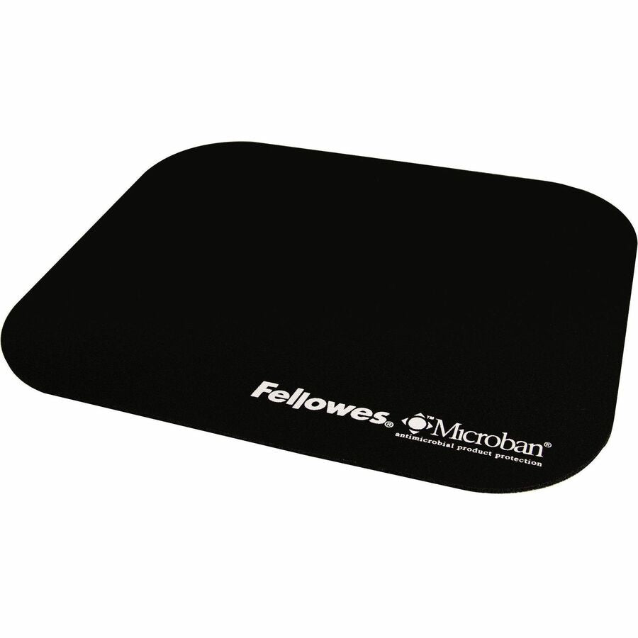 Fellowes Microban Mouse Pad - 8" Height x 9" Width x 0.13" Depth - Black - Rubber - Tear Resistant, Wear Resistant, Skid
