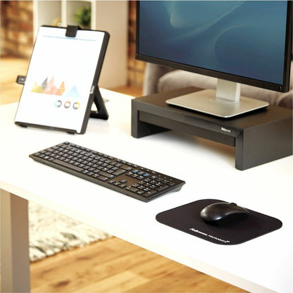 Fellowes Microban Mouse Pad - 8" Height x 9" Width x 0.13" Depth - Black - Rubber - Tear Resistant, Wear Resistant, Skid