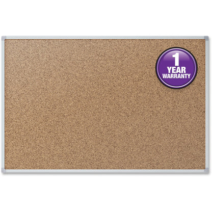 Mead Classic Cork Bulletin Board - 36" Board Height x 48" Board Width - Natural Cork Surface - Self-healing - Silver Alu