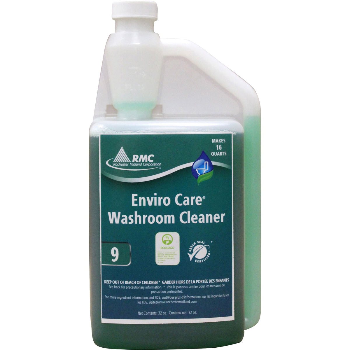 RMC Enviro Care Washroom Cleaner - Concentrate - 32 fl oz (1 quart) - Bio-based, Phosphate-free, Non-toxic - Blue, Green