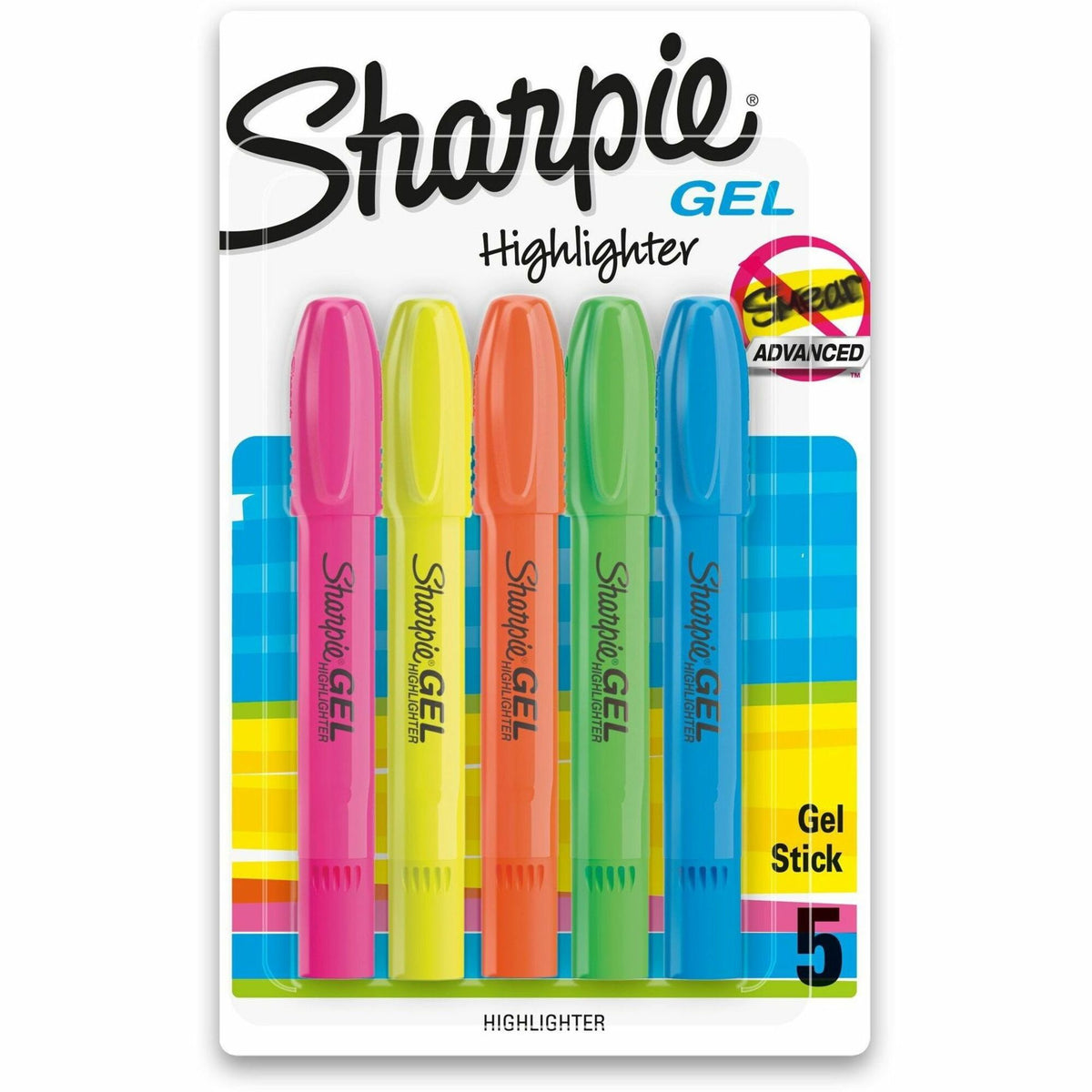 Sharpie Gel Highlighter - Fluorescent Blue, Fluorescent Green, Fluorescent Orange, Fluorescent Pink, Fluorescent Yellow 