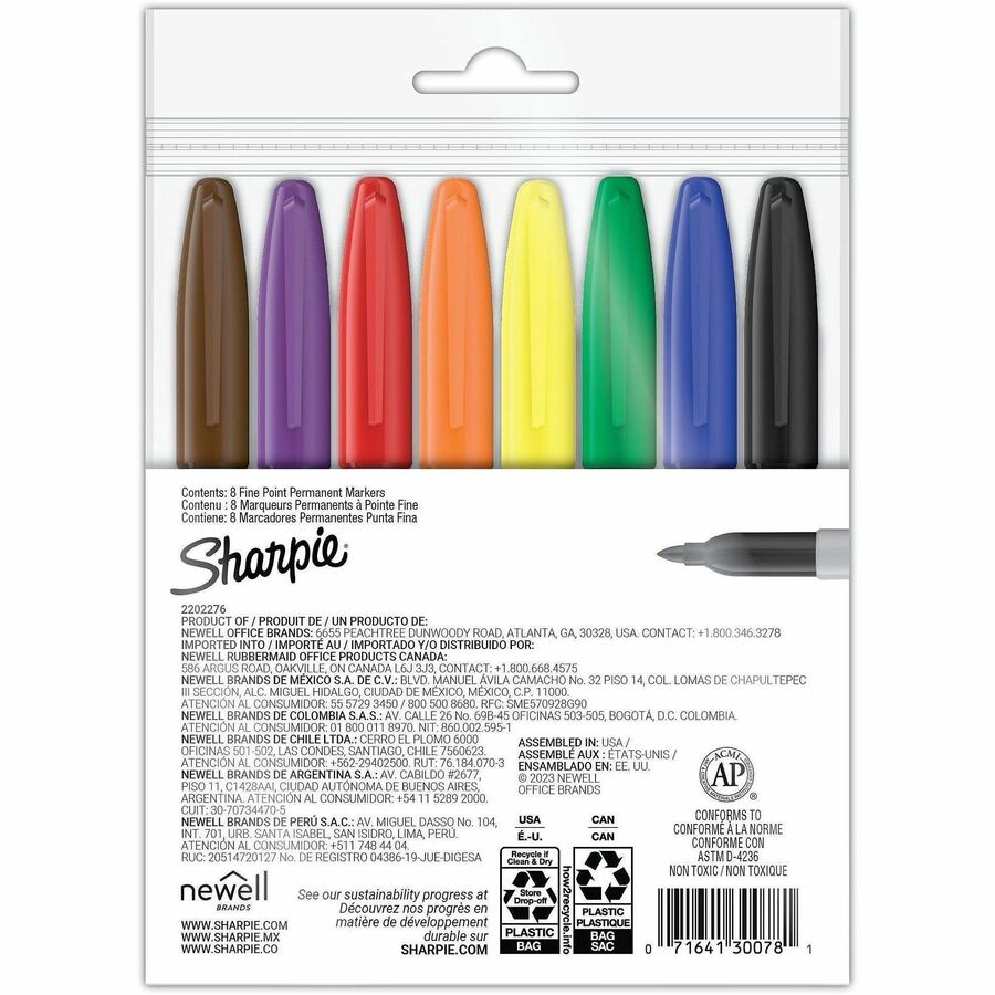Sharpie Fine Point Permanent Marker - Assorted Ink - Alcohol Based - 1 Set