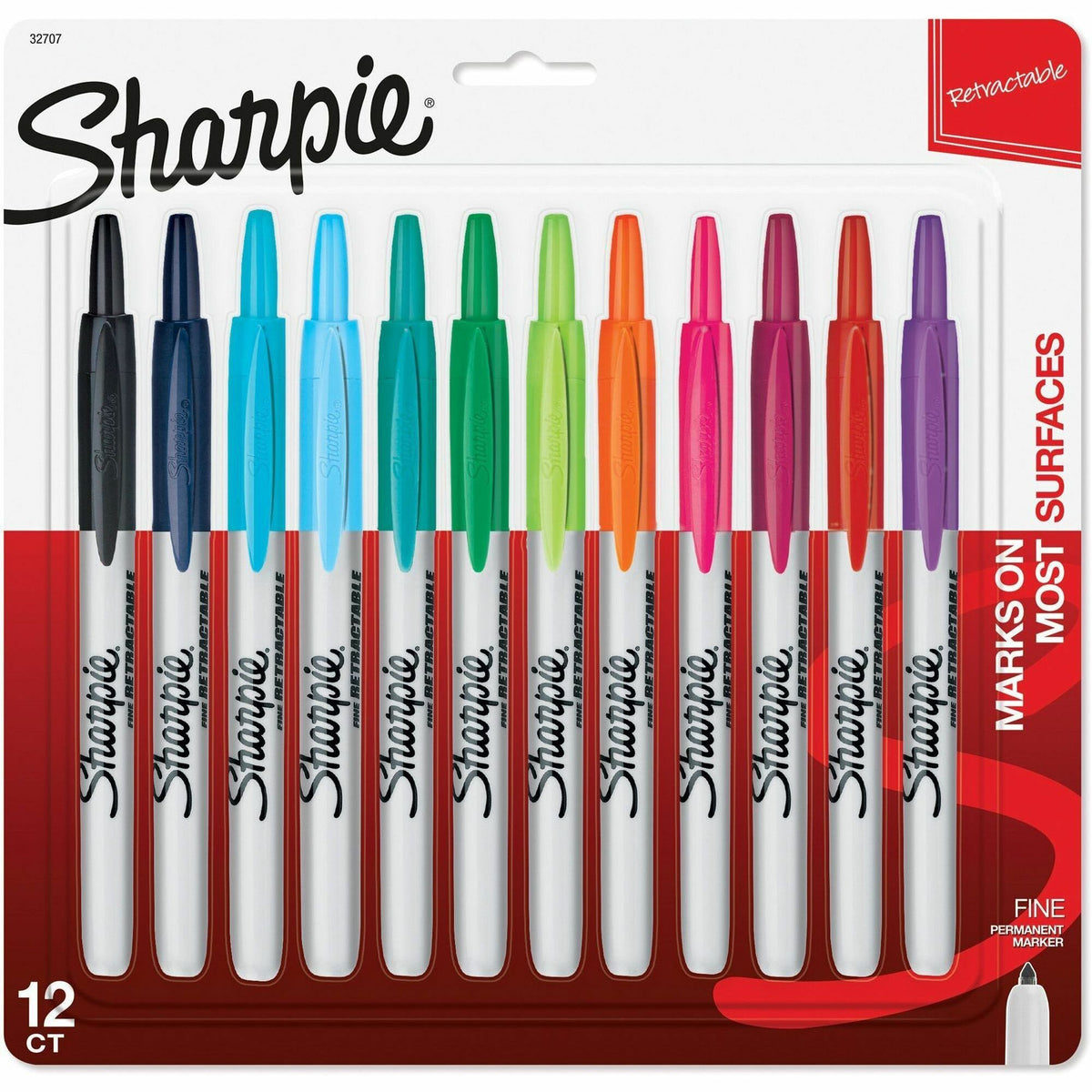 Sharpie Retractable Fine Point Permanent Marker - Retractable - 12 / Set