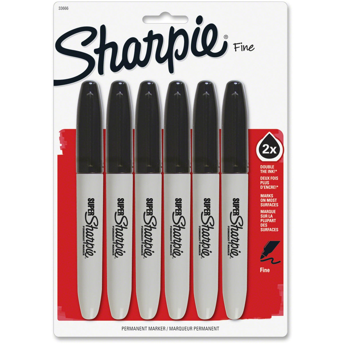 Sharpie Super Permanent Marker - Black Ink - Plastic Barrel - 6 / Pack