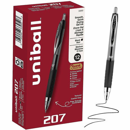 uniball™ 207 Gel Pen - 0.7 mm Pen Point - Refillable - Retractable - Black Ink - Pigment-based - Translucent Barrel - 12