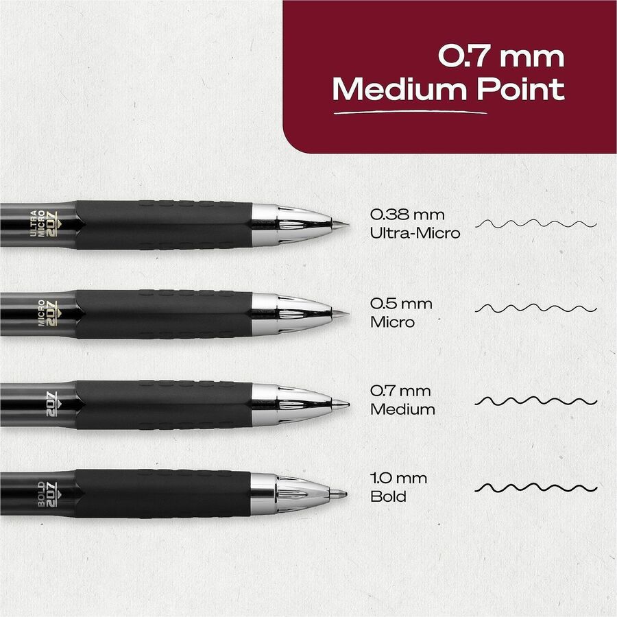 uniball™ 207 Gel Pen - 0.7 mm Pen Point - Refillable - Retractable - Black Ink - Pigment-based - Translucent Barrel - 12