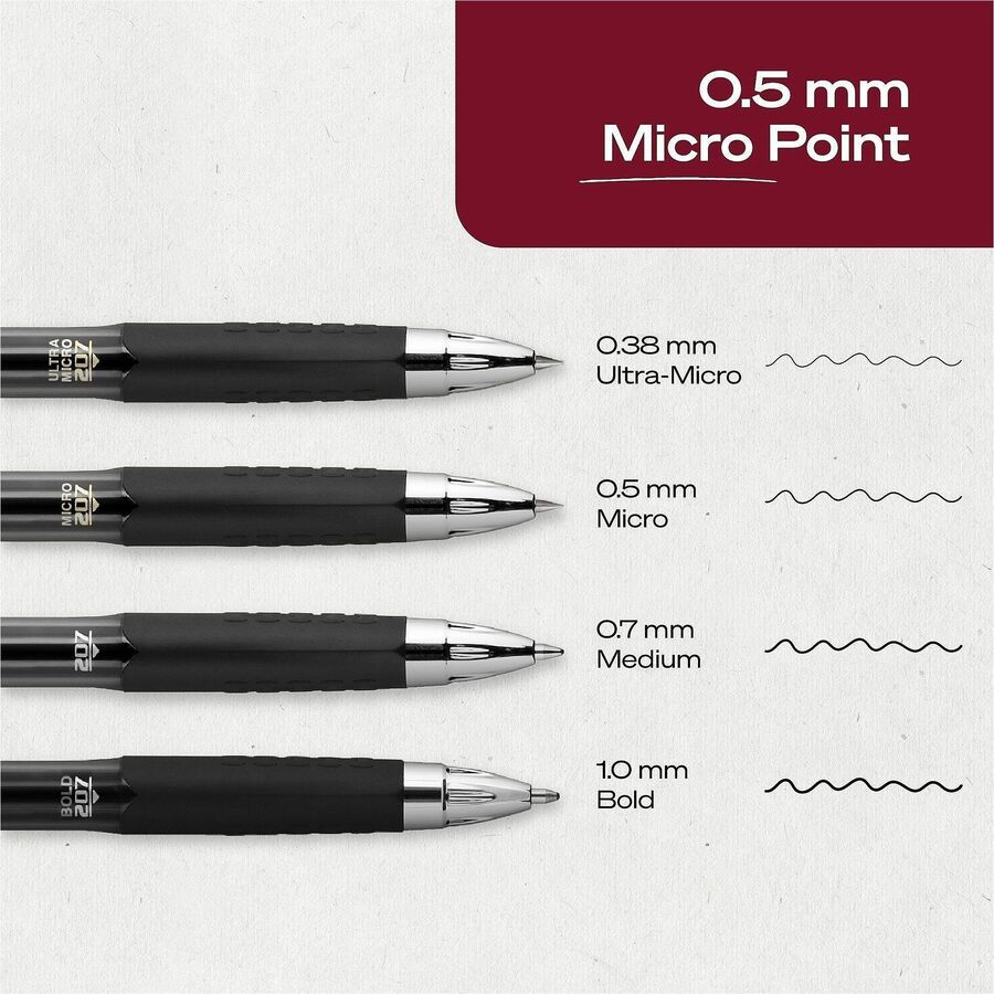 uniball™ 207 Gel Pen - 0.5 mm Pen Point - Refillable - Retractable - Black Ink - Pigment-based - 12 / Dozen