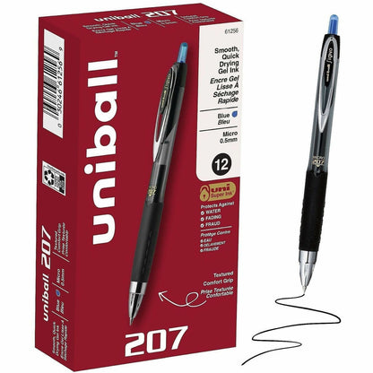 uniball™ 207 Gel Pen - 0.5 mm Pen Point - Refillable - Retractable - Blue Ink - Pigment-based - 12 / Dozen